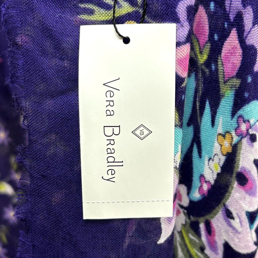 NWT Vera Bradley Purple Paisley Floral Scarf Fringe Rayon Bird Print Lightweight - Picture 9 of 17
